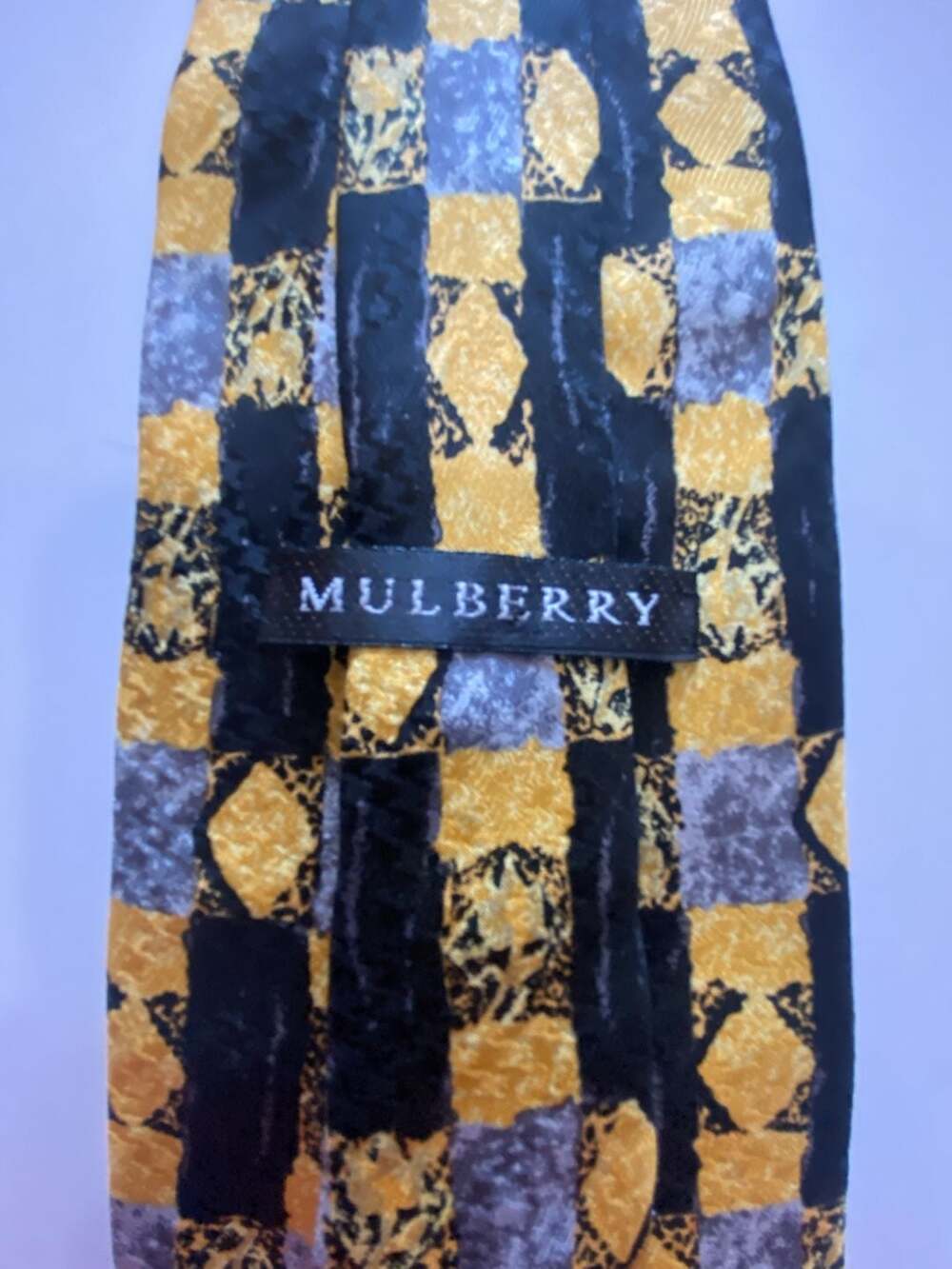 Mulberry Geometric Pattern Men's Silk Necktie, Made in Italy